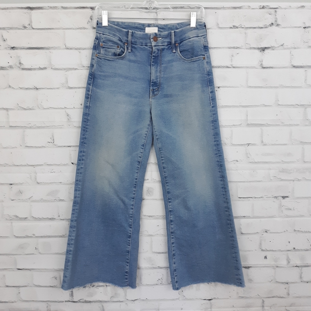 MOTHER The Roller Crop Fray Ready to Roll Light Wash Raw Hem Wide Leg 26